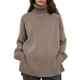 thumbnail image 1 of Tao Women's Turtleneck Oversized Sweaters Fall Long Batwing Sleeve Spilt Hem Tunic Pullover Sweater Solid Color Knit Tops KhakiL, 1 of 1