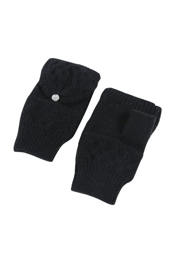 Tao Women's Winter Cozy Diamond Pattern Fleece Lined Flip Top Convertible Knit Gloves MittensBlackFree Size