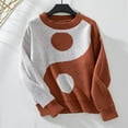 thumbnail image 1 of Tao Womens Crochet Knit Sweater 2024 Chinese Style Yin Yang Tai Ji Graphic Pullover Loose Crewneck Long Sleeve Sweatshirts BrownM, 1 of 1