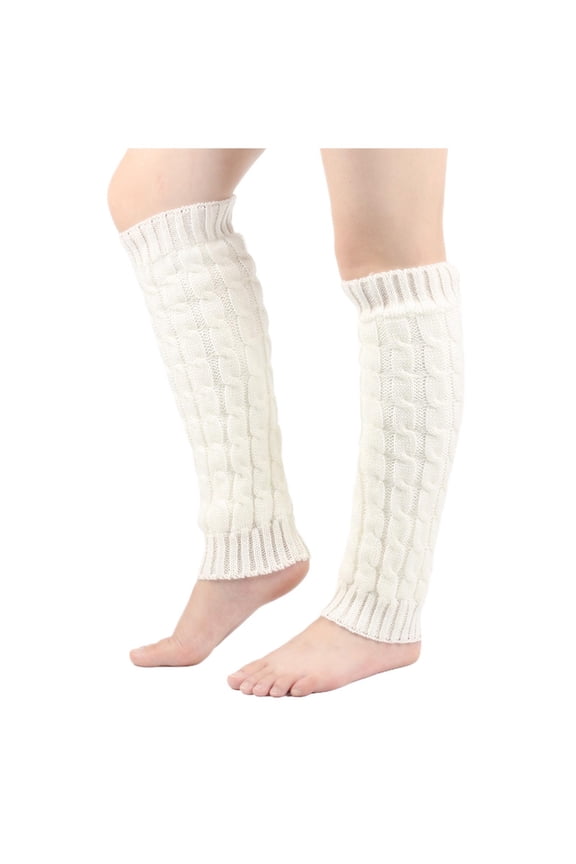 Tao Womens Knitted Leg Warmers Synthetic Flannel Calf Socks Snowflake Elk Patterns Thickened Leg Warmers WhiteFree Size