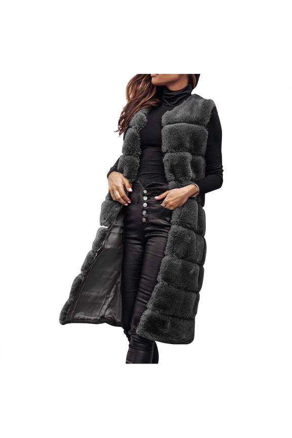 Tao Womens Winter Long Faux Fur Vest Sleeveless Shearling Warm Fuzzy Coat Fluffy Fleece Maxi Jacket Parka Open Cardigans BlackS