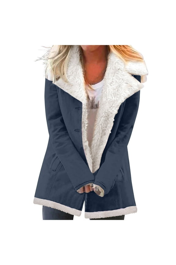 Tao Womens Winter Warm Jean Jacket Stand Collar Wool Liner Sherpa Denim Coats Thicker Outerwear With Pockets NavyL