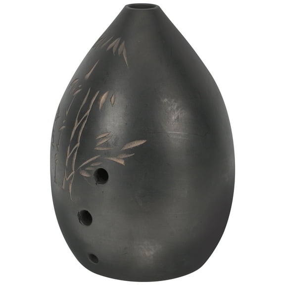 GOOHOCHY Black Clay 8-Hole Ocarina Wind Instrument for Kids, Easy to Play Beginner Musical Toy with Straw Design