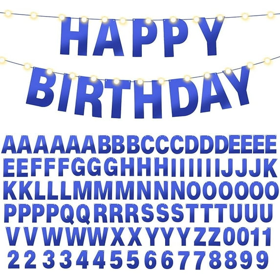 TaoBary 112 Pcs DIY Letter Custom Banner Glitter Customizable Banner Kit Including 107 Letters and Numbers 3 Rope for Valentine‘s Day Birthday Party(Bright Blue)