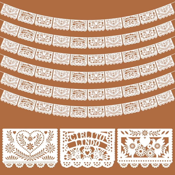TaoBary 6 Pack White Mexican Papel Picado 118 Feet Mexican Wedding Party Banner Cielito Lindo Party Decoration Dia De Los Muertos Decor Fiesta Banner for Mexico Wedding Supplies (Cielito Lindo) Y101