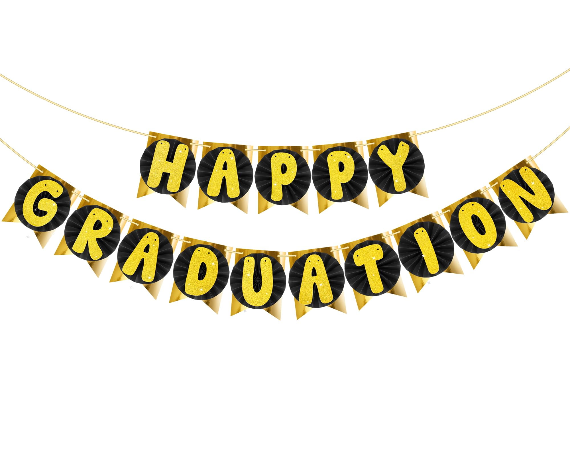 Happy Graduation Banner 1,5x0,9 M - Abschlussbanner 'Well Done' In Schwarz-Gold, Für Innen & Außen