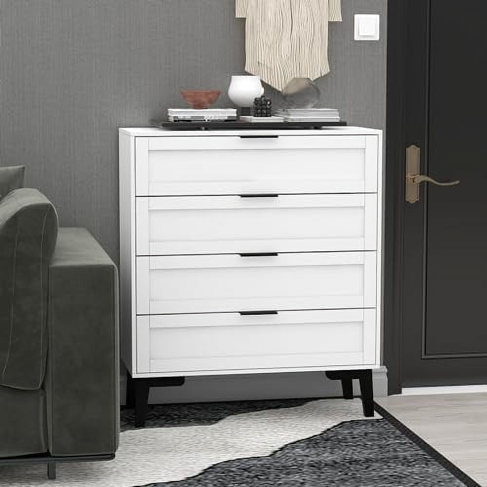 White 4-Drawer Dresser With Gold Handles - Tall Storage Cabinet For  Bedroom, Living Room, Or Kids' Room Narrow Dresser For Small Spaces