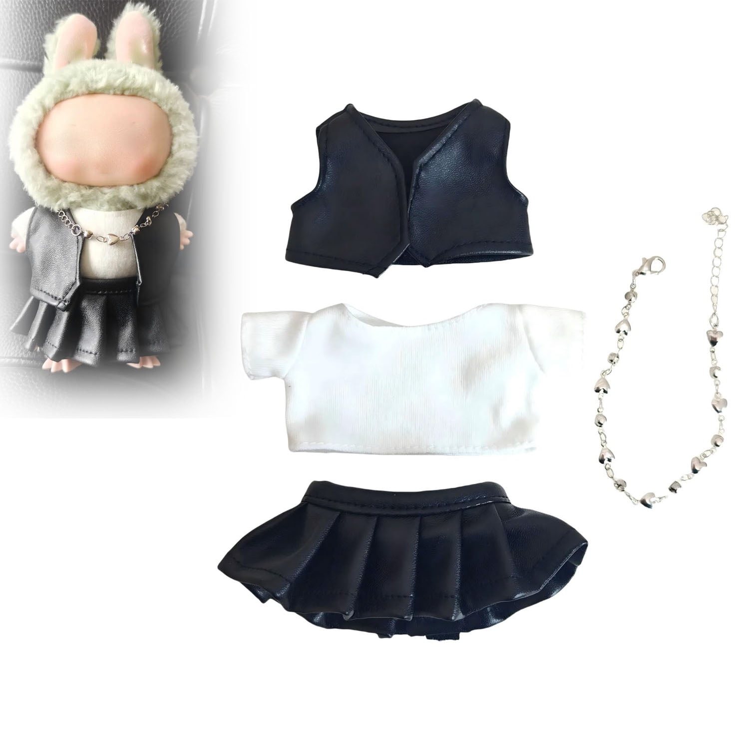Doll Outfits for Doll Collection - Punk Style 4-Piece Clothing Set with Adjustable Vest, Cotton Top, Pants & Accessories