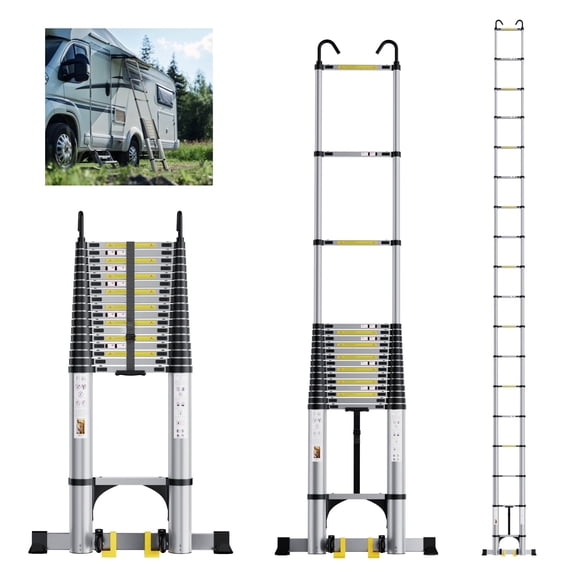 EvaStar Home 23.2FT Telescoping Ladder, Aluminum Lightweight Extension Ladder w/Triangle Stabilizer, Stabilizer Bar & Wheels