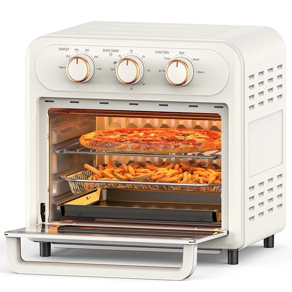 TaoTronics Air Fryer, 1700W 14.8 Quart, 5 in 1 Toaster Oven Countertop, Oil-Less Cooking, Stainless Steel, White