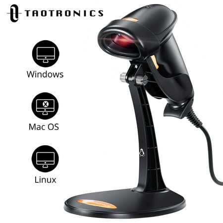 TaoTronics Barcode Scanner, Handheld Wired Laser Barcode Scanner, 1D Barcode Reader Scanner with Adjustable Stand