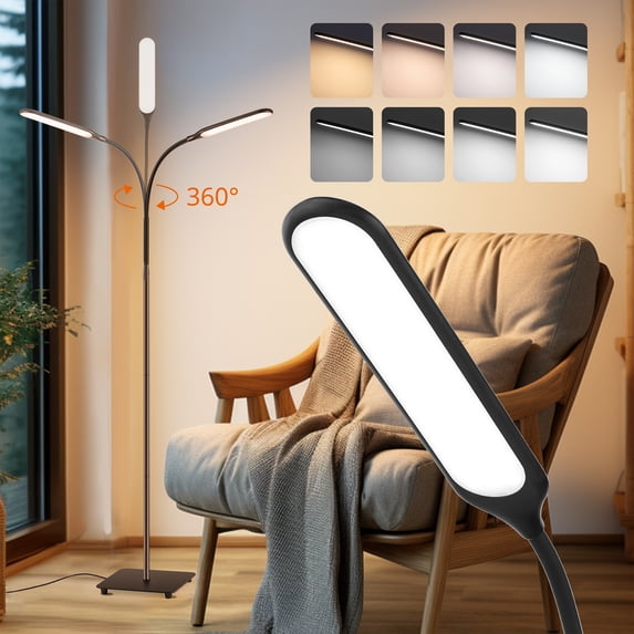 TaoTronics LED Floor Lamp, 4 Brightness Levels & 4 Colors Dimmable Floor Lamp Modern Standing Light Adjustable Gooseneck Task Lighting for Reading Living Room Bedroom Office Piano (Black)