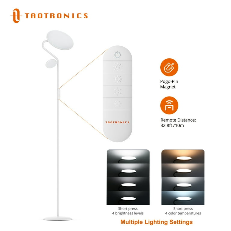 TaoTronics LED Floor Lamp Metal Mother Daughter Floor Lamp with Reading Light 36W 4 Brightness Levels 4 Color Temperatures Adjustable with Remote