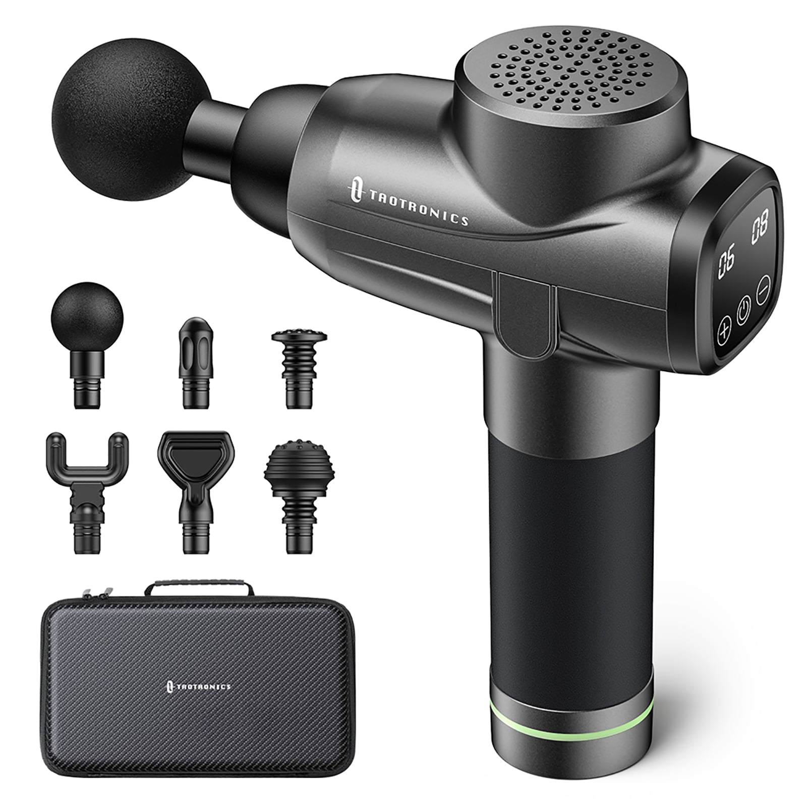 TaoTronics Muscle Massage Gun Deep Tissue Percussion Handheld Electric Massager with 10 Speed Levels 6 Massage Heads for Gym Office Home Post-Workout Recovery Pain Soreness Relief