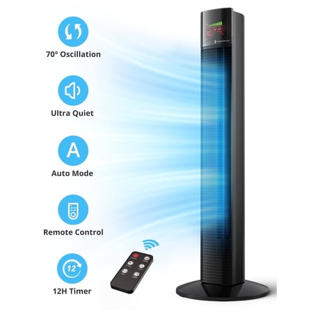 TaoTronics Tower Fan, 36" Cooling Fan with Remote, 65° Floor Fan Oscillating, Powerful Fan with 9 Modes, Large LED Display, 12-Hour Timer, Quiet Portable Bladeless Fan for Bedroom Living Rooms Office