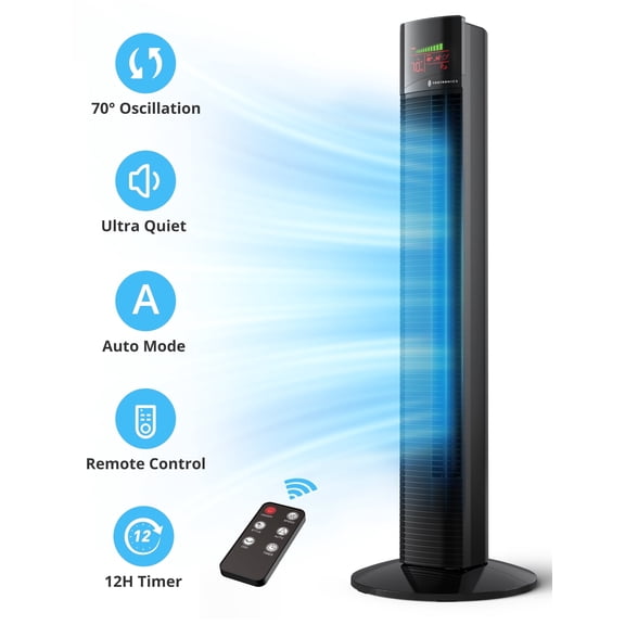 TaoTronics Tower Fan, 36" Cooling Fan with Remote, 65 Floor Fan Oscillating, Powerful Fan with 9 Modes, Large LED Display, 12-Hour Timer, Quiet Portable Bladeless Fan for Bedroom Living Rooms Office