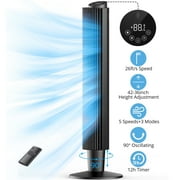 TaoTronics Tower Fan, 42'' 90° Oscillating Quiet Standing Bladeless Fans with Remote, 25 ft/s Velocity, Height Adjustable, 5 Speeds 3 Modes, 12H Timer, Floor Fans for Bedroom, Home, Room
