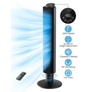 TaoTronics Tower Fan, 42'' 90° Oscillating Quiet Standing Bladeless Fans with Remote, 26 ft/s Velocity, Height Adjustable, 5 Speeds 3 Modes, 12H Timer, Floor Fans for Bedroom, Home, Room