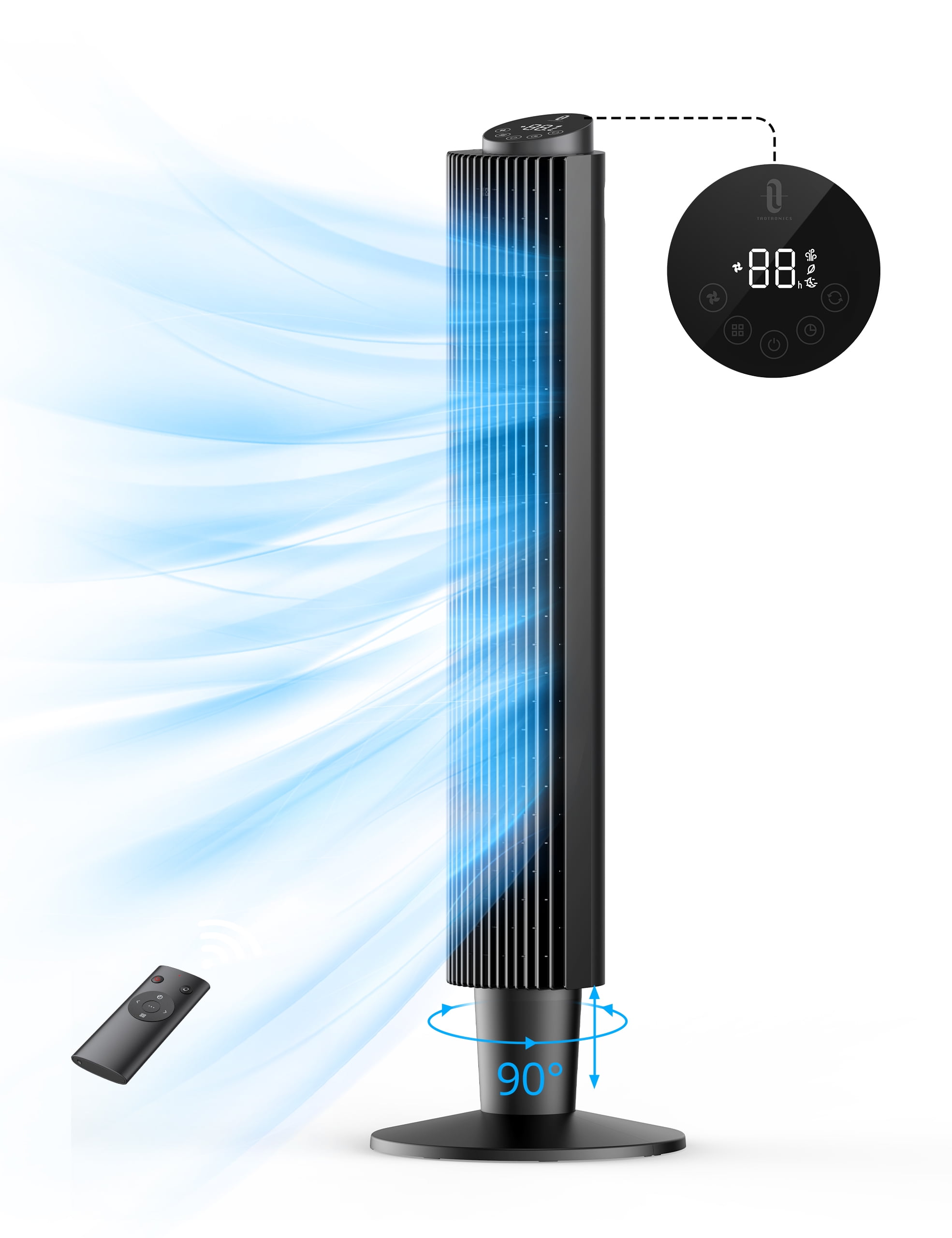 TaoTronics Tower Fan for Bedroom, 42'' 90° Oscillating Quiet Standing