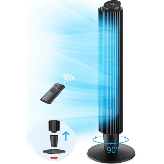 TaoTronics Tower Fan with Remote, 42" Quiet Standing Fan for Bedroom, 90° Oscillating Cooling Bladeless Fan with Height Adjustable, 5 Speeds 3 Modes, 12H Timer,Floor Fans for Home and Office