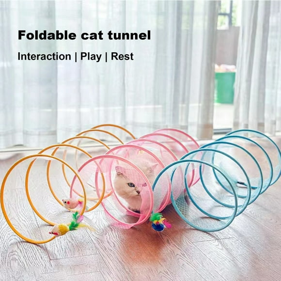 Taolixe Cat Tunnel Toy Foldable Steel Wire Spiral Self Play Tunnel Interactive Pet-Friendly S-Type Coil Toy Plush Feather Hanging Toys for Indoor Fun Exercise