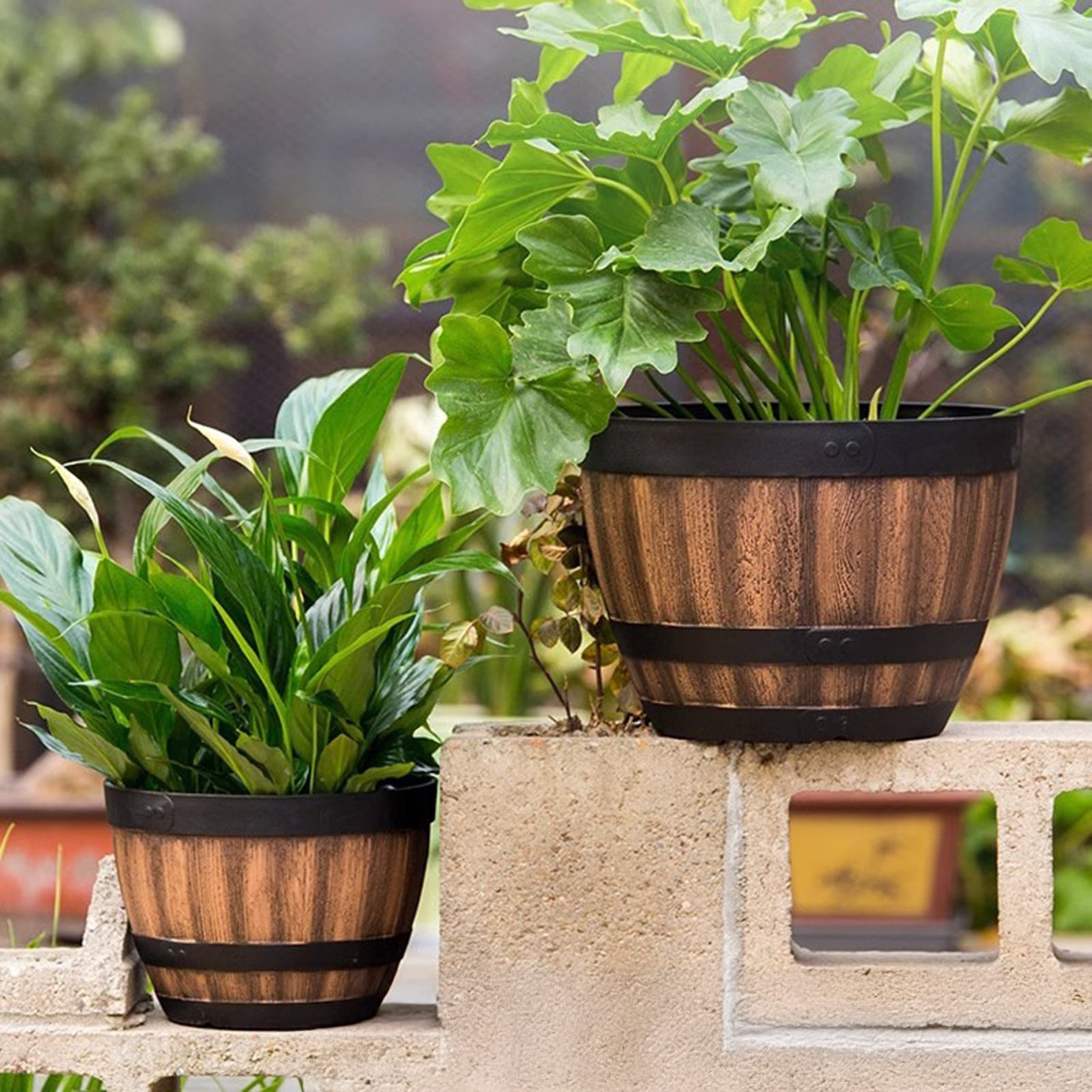 Taolixe Large Flower Pot Whiskey Barrel Design Plant Pot with Drainage ...