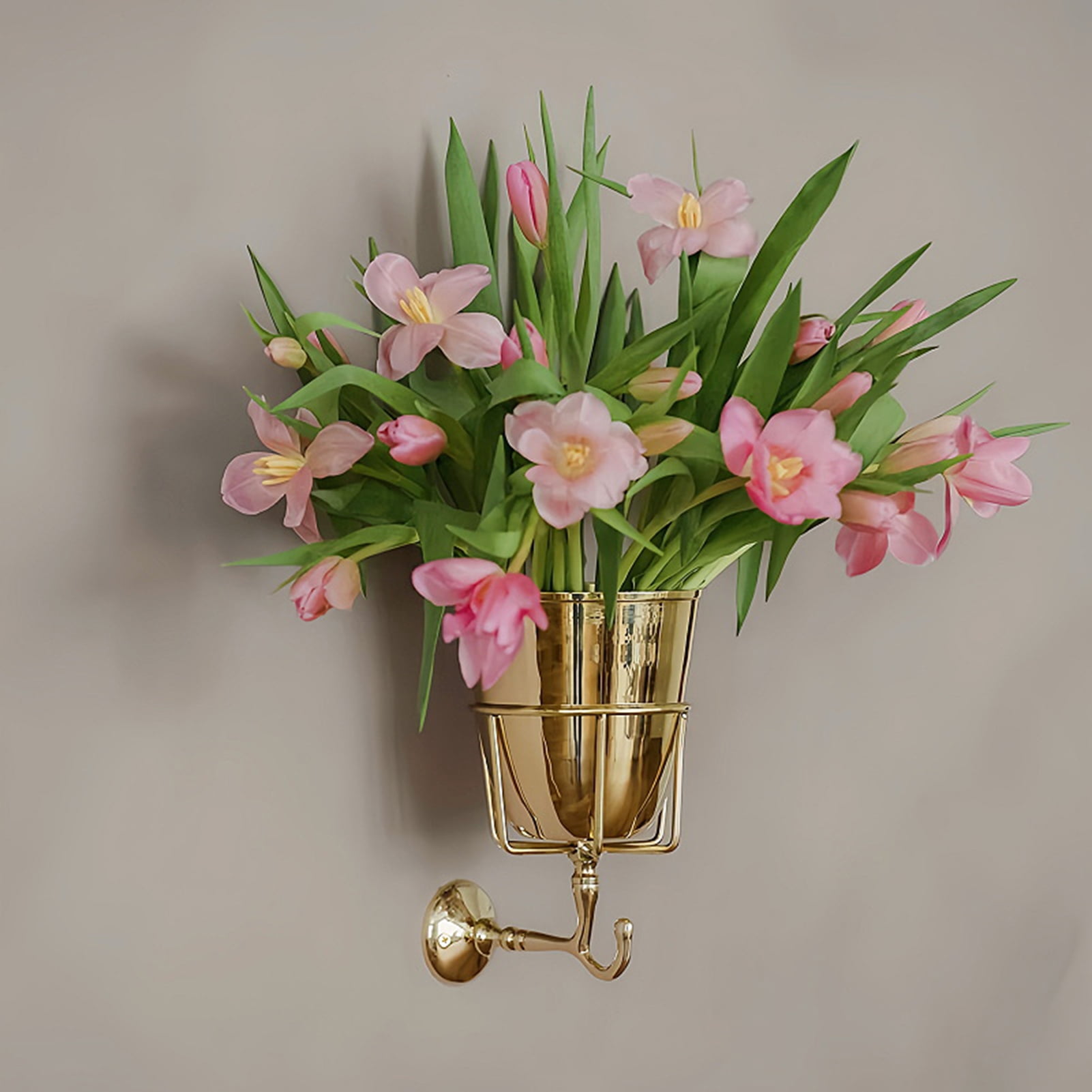 Taolixe Stainless Steel Wall Mount Vase with Detachable Hook Vintage Home Office Living Room Porch Balcony Hallway Wall Hanging Flower Plant Holder Planter Pot -Planter Bottle
