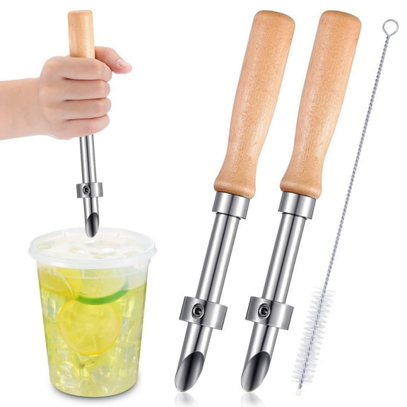 Taolixe Straw Puncher for Plastic Lids Adjustable Collar Straw Hole Puncher Wooden Handle Lemonade Cup Hole Punch Tool Beverage Making Supplies - Clearance Hole Punch