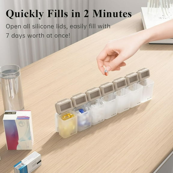 Taolixe Weekly Pill Organizer with Magnet 7-Day 1 Time Daily Reminder Medicine Dispenser Portable Pill Container Holder Large Capacity Medicine Box for Supplements Clearance Storage Organizer
