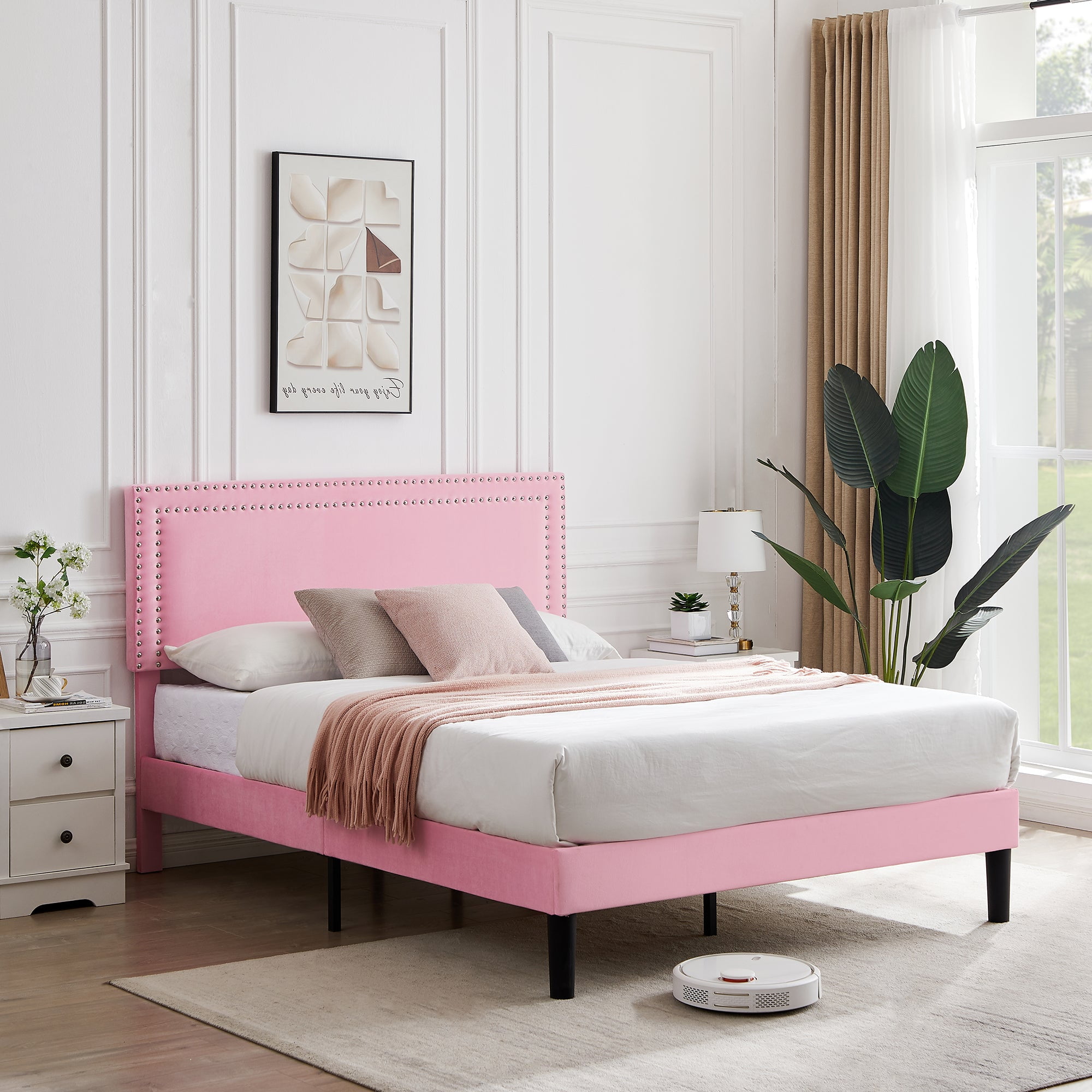 Taomika, Full Size Tufted Nailhead Upholstered Platform Bed Frame with — free download