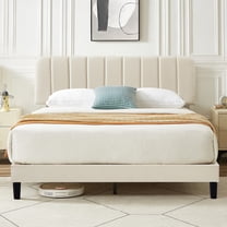 Taomika, Queen Size Upholstered Platform Bed Frame with Adjustable Headboard-Beige