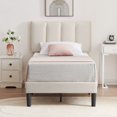 thumbnail image 1 of Taomika, Twin Size Tufted Upholstered Platform Bed Frame with Adjustable Height Headboard-Beige, 1 of 7