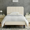 thumbnail image 1 of Taomika, Twin Size Upholstered Platform Bed Frame with Adjustable Headboard-Beige, 1 of 10