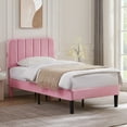 thumbnail image 1 of Taomika, Twin Size Upholstered Platform Bed Frame with Adjustable Headboard-Pink, 1 of 10