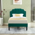 thumbnail image 1 of Taomika, Twin Size Upholstered Platform Bed Frame with Nailhead Trim Adjustable Height Headboard and Wood Slats-Dark Green, 1 of 11
