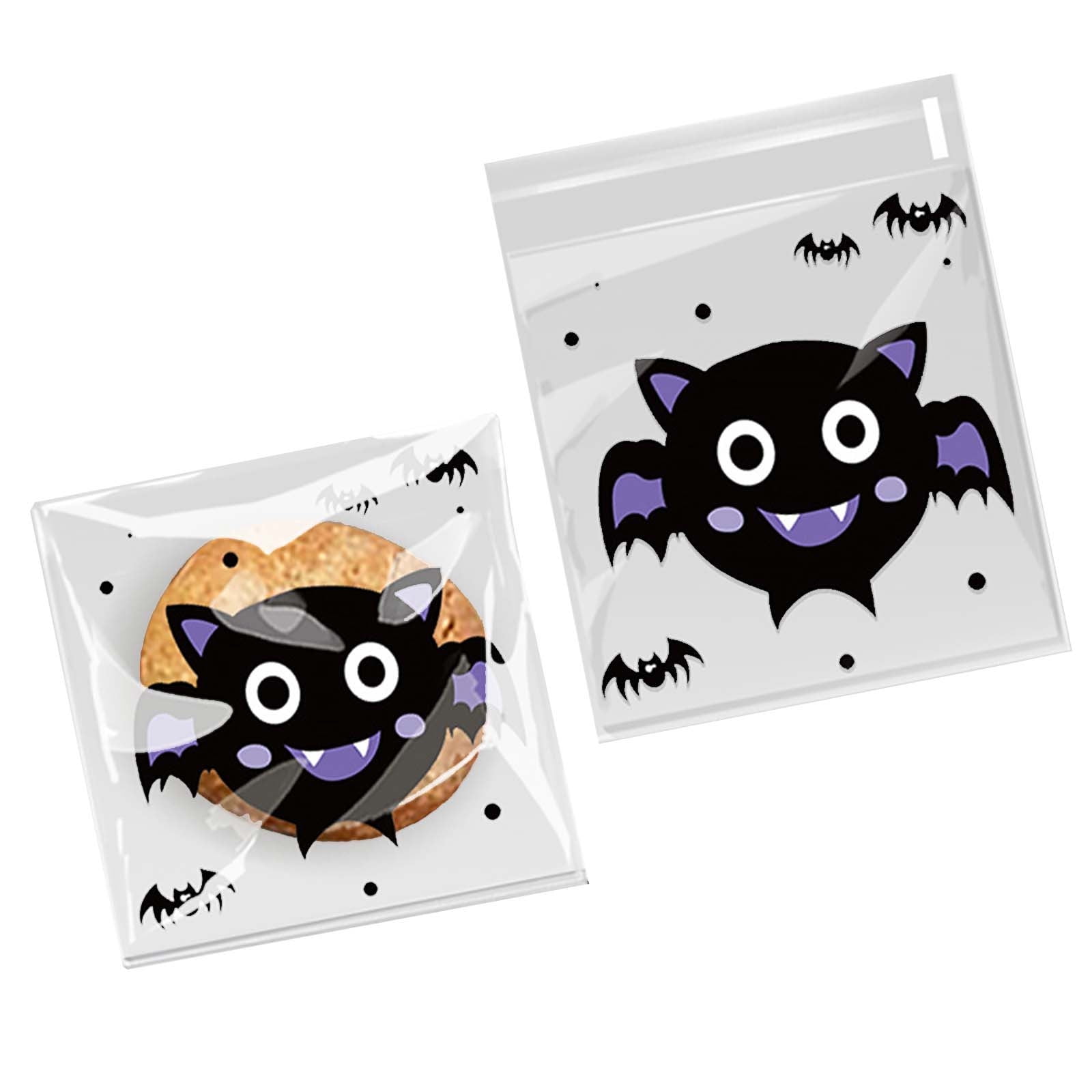 50 Halloween Cellophane Treat Bags – 4.9x10.6 Inch With Twist Ties, Cute Pumpkin Skeleton Print
