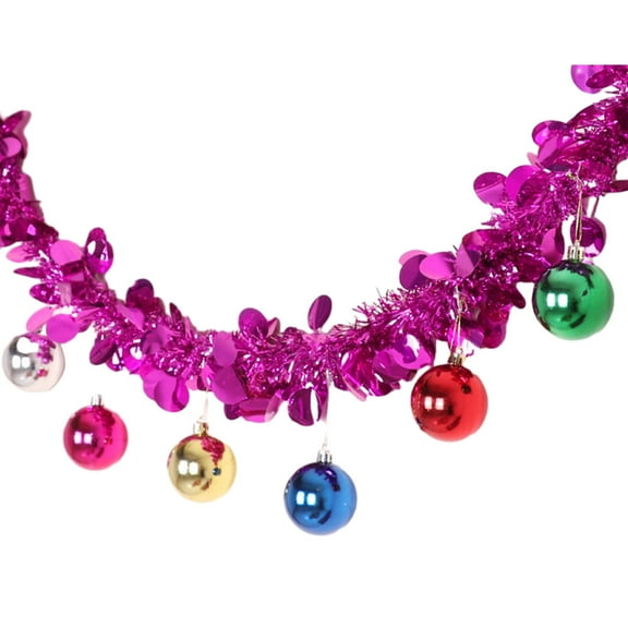 Beautynvta Christmas Tinsel Twist Garland, Round Shape Sequins Tinsel Garland, Hanging Party Colorful Strip for All-Seasons Indoor Outdoor Home Party Decor, 66.9 Inch, Hot Pink