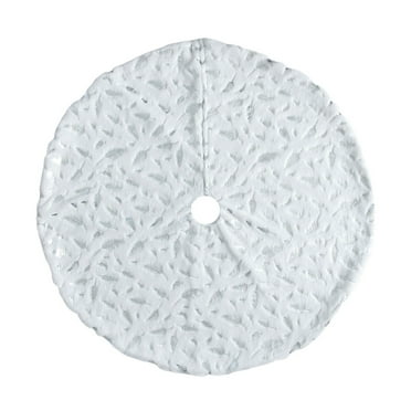 Taomzat Clearance Christmas Tree Skirt, 35.4 Inch White Non-Woven with Silver Feather Xmas Tree Skirt, Tree Ornaments Tree Mat Base Cover for Xmas Holiday Home Party Decor