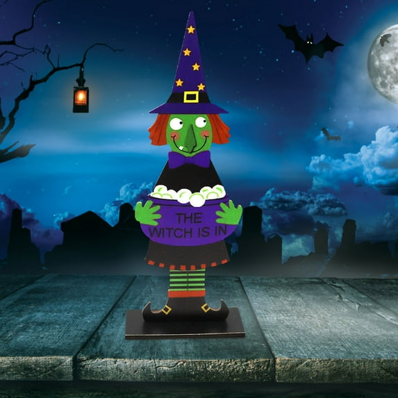 Beautynvta Halloween Wood Ornament, Cat Pumpkin Skull Vintage Halloween Desktop Decorations, Wood Signs for Halloween Home Office Table Decor