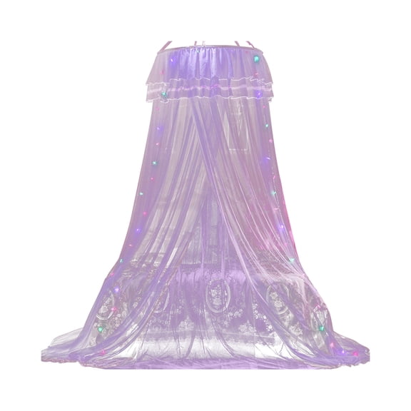 Beautynvta Mosquito Net Bed Canopy, Princess Round Hoop Sheer Bed Mosquito Net, Dome Mosquito Netting Bed Tent with Ceiling Suction Cup, Purple