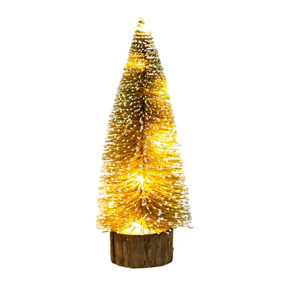 Beautynvta Tabletop Christmas Tree, Mini Christmas Cedar Design Tree with LED Light, Christmas New Year Decoration Tree Decor for Holiday Party Gifts Home Office Decor, 9.8" H, Gold