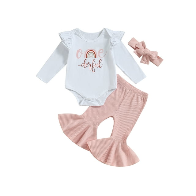 Taoocy Baby Girl Long Sleeve Romper TShirt Tops Bell Bottom Pants Set