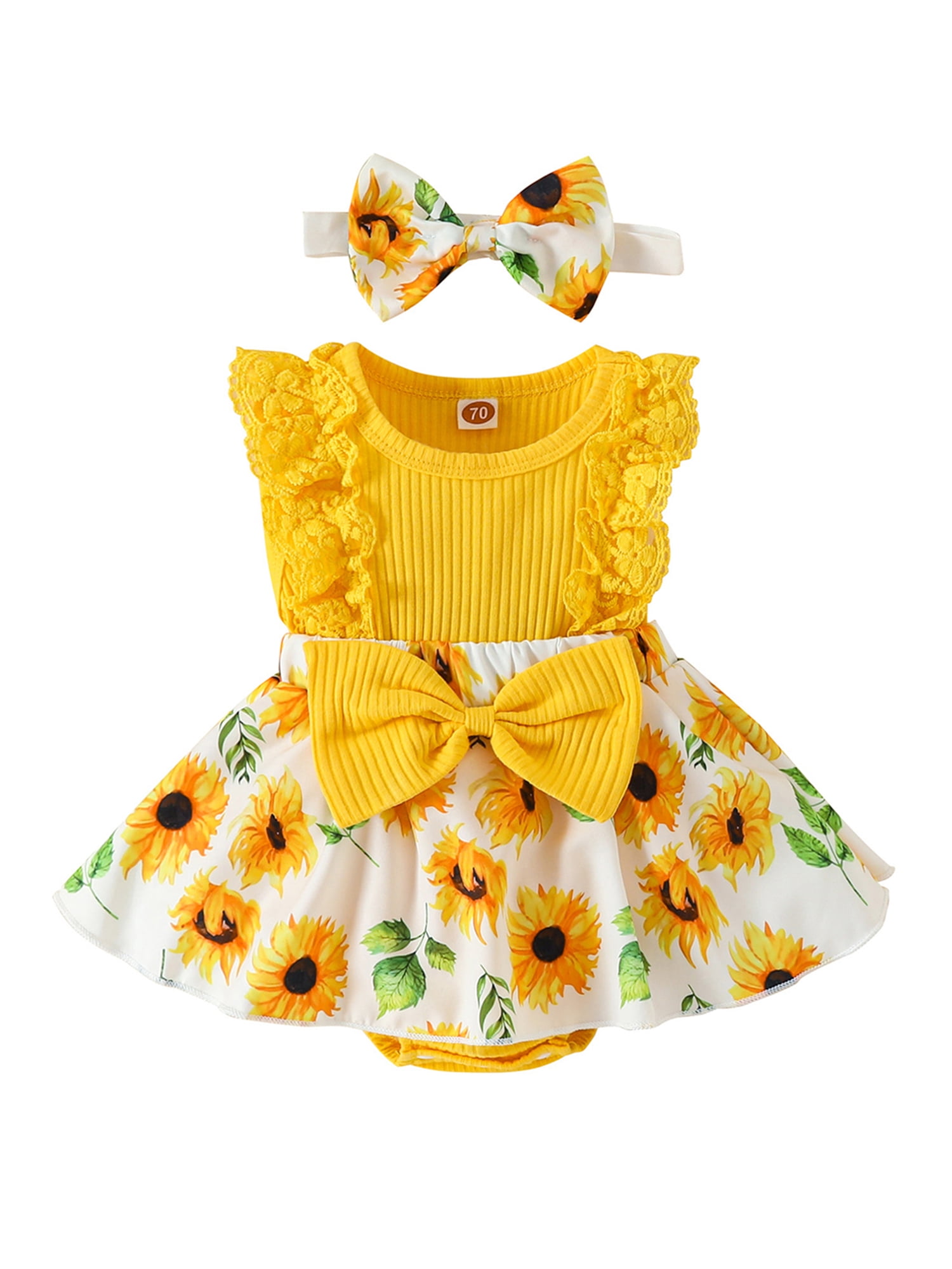 Taoocy Newborn Baby Girl Romper Dress Ribbed Knit Ruffle Floral ...