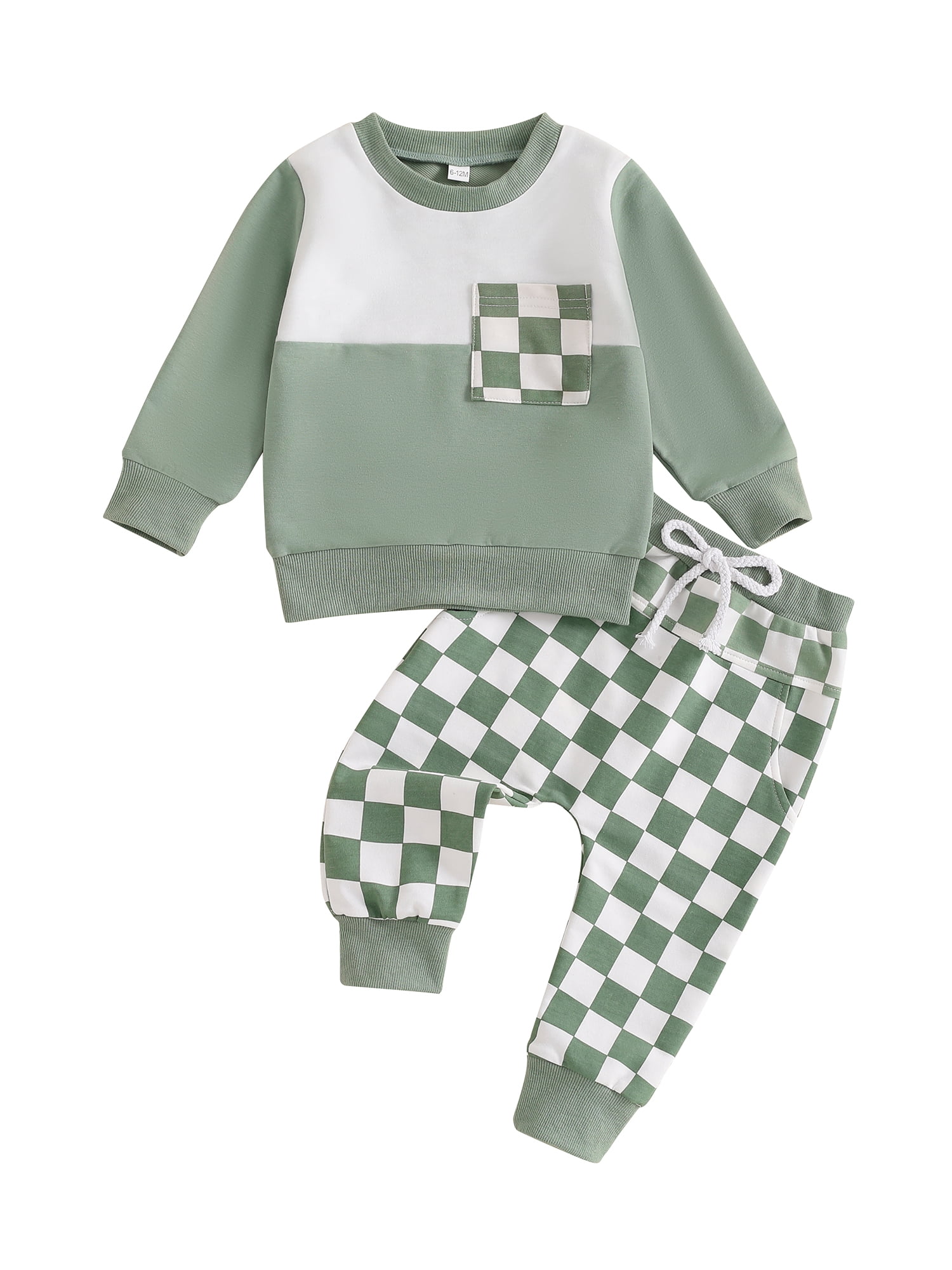 Taoocy Toddler Baby Boy Girl 2 Piece Outfit Plaid Print Long Sleeve