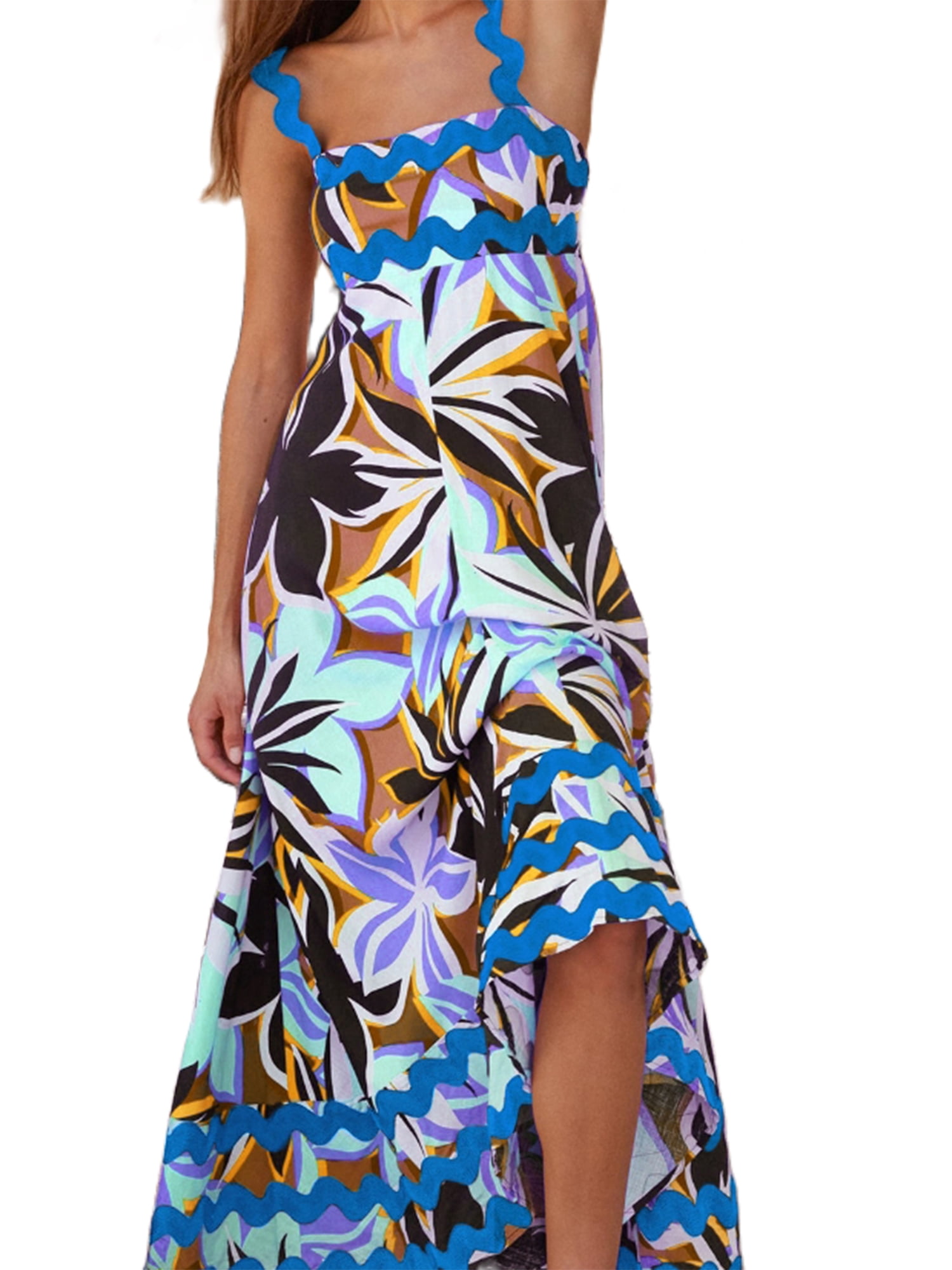 Women's Striped Maxi Dress - Sleeveless Backless Boho Flowy Beach Dress With Cutout Design