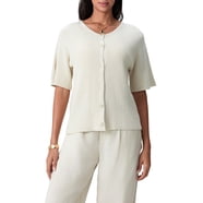YEMAK Women's Knit Cardigan Sweater - Half Sleeve, Button Down, Lightweight & Soft Viscose Blend