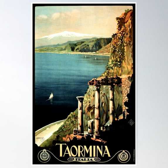 Taormina Italia Sicily Seaside Vintage Italian Travel Poster Wall Art, Modern Wall Decor For Living Room Bedroom, 24x36 UNFRAMED