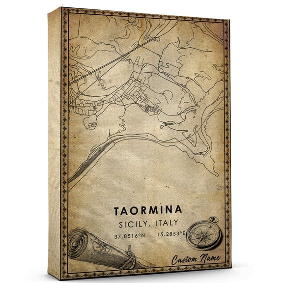 Taormina Map Poster, Sicily Italy Map Art Poster, Canvas, Taormina Map City vintage Poster, Street Map Artwork Poster, Taormina Map Canvas - 89AZ755