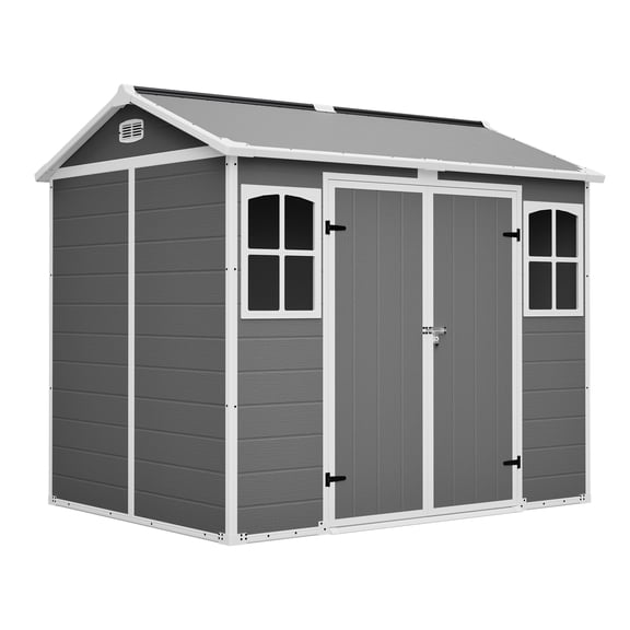 Taoruifang Plastic All-Weather Outdoor Storage Shed with Floor, 83.5in x 95.9in x 72.3in, Gray-White , for Garden Tools & Trash Bins