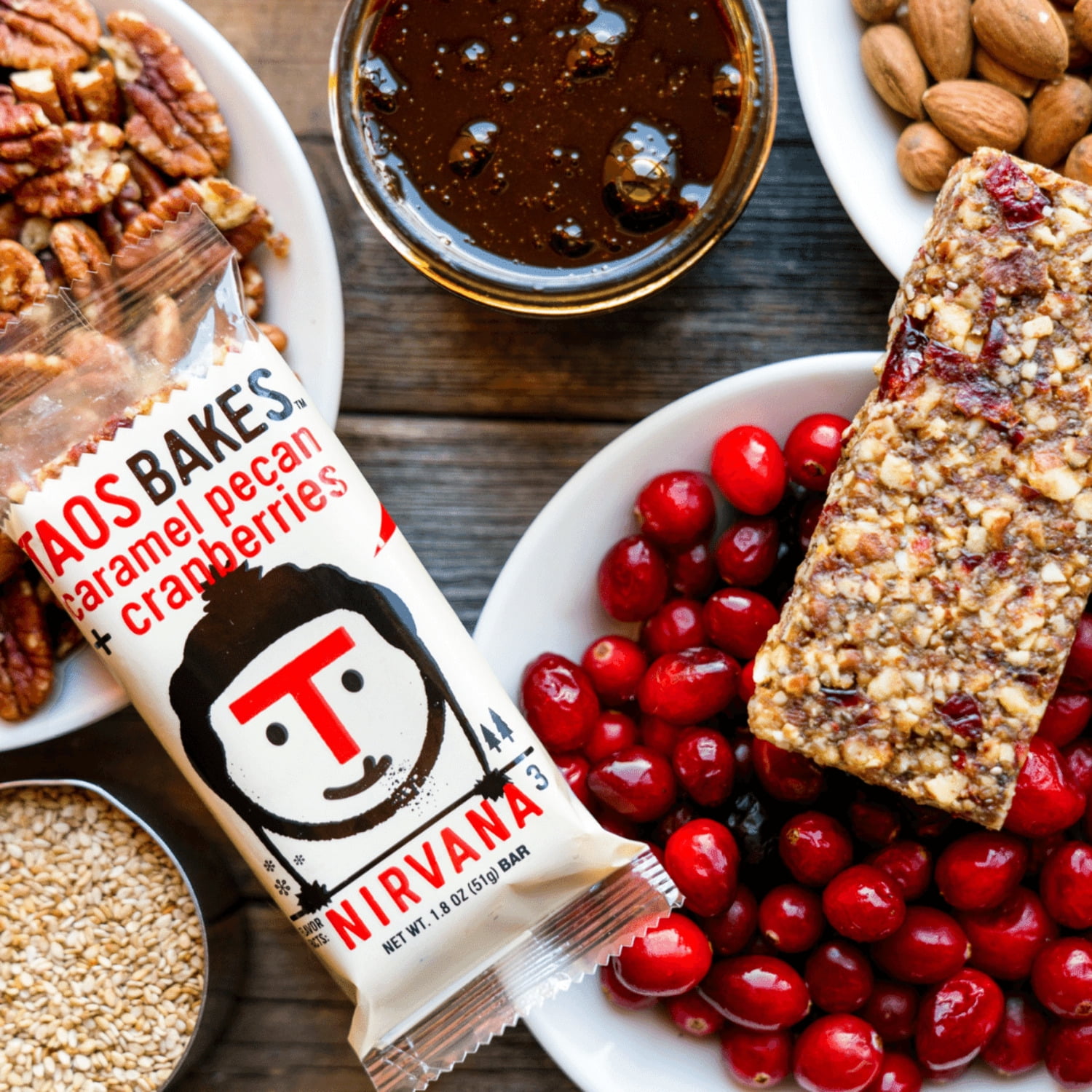 Taos Bakes - Caramel Pecan + Cranberries - 5g Fiber, Gluten Free - Healthy Snacks - 12 pk, 1.8oz ea